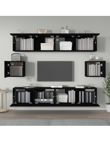 Set Mobili Porta TV 6 pz Nero in Legno Multistrato