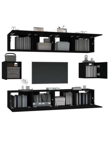 Set Mobili Porta TV 6 pz Nero in Legno Multistrato