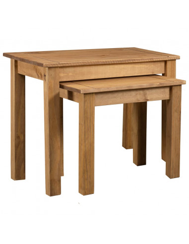 Tavolini Impilabili 2 pz in Legno Massello di Pino Panama