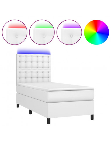 Giroletto Molle con Materasso e LED Bianco 90x200 cm Similpelle