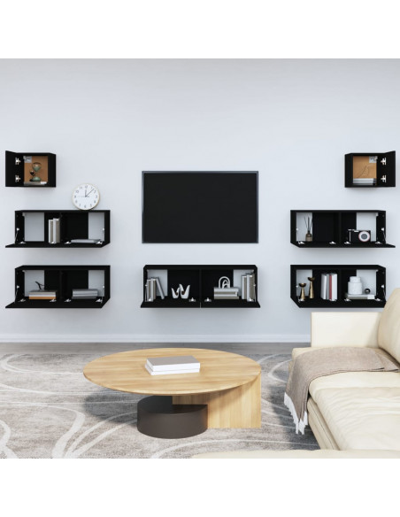 Set di Mobili Porta TV 7 pz Nero in Legno Multistrato