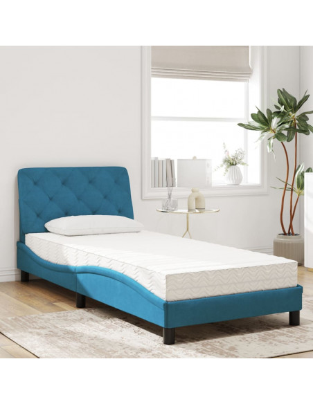 Letto con Materasso Blu 90x190 cm in Velluto