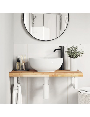 Ripiano a Parete per Lavabo in Acciaio e Massello di Acacia