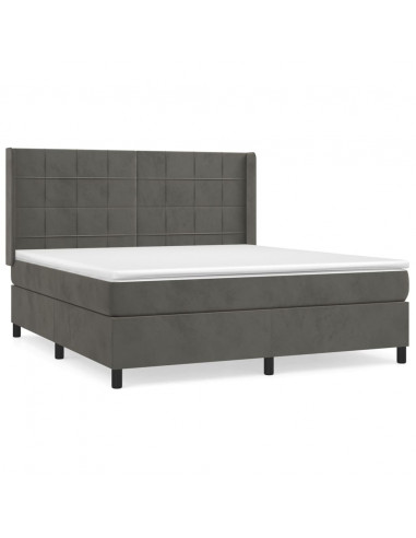 Giroletto a Molle con Materasso Grigio Scuro 180x200 cm Velluto