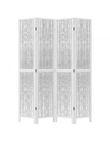 Divisorio Ambienti 4Pannelli Bianco Legno Massello di Paulownia