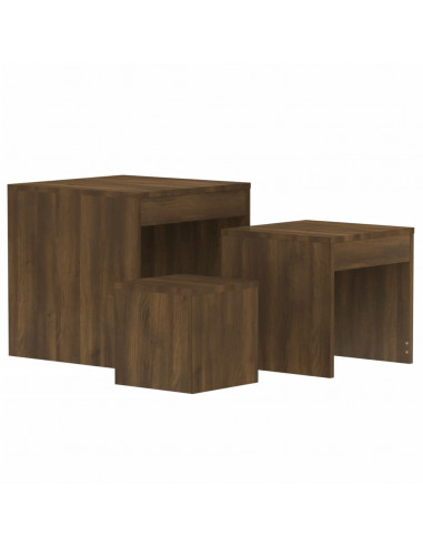 Tavolini Impilabili 3 pz Rovere Marrone in Legno Multistrato