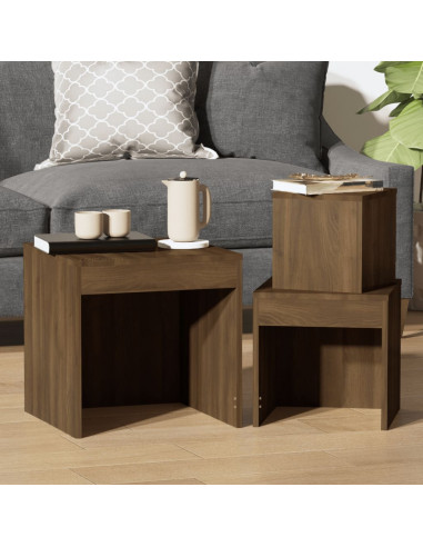 Tavolini Impilabili 3 pz Rovere Marrone in Legno Multistrato