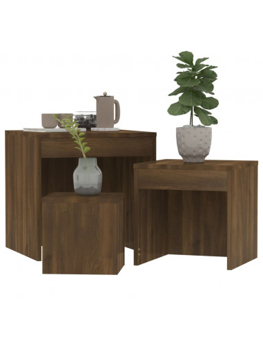 Tavolini Impilabili 3 pz Rovere Marrone in Legno Multistrato