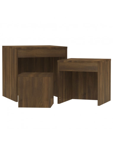 Tavolini Impilabili 3 pz Rovere Marrone in Legno Multistrato