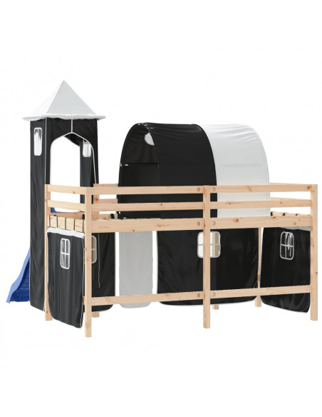 Letto a Soppalco con Torre Bambini Bianco e Nero 80x200cm Pino
