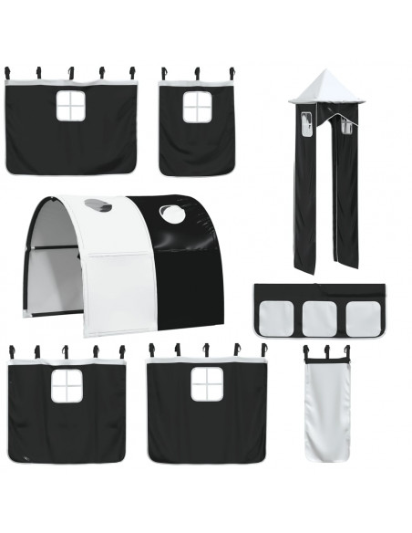Letto a Soppalco con Torre Bambini Bianco e Nero 80x200cm Pino
