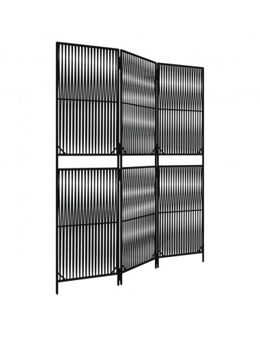 Divisorio per Ambienti a 3 Pannelli Nero in Polyrattan