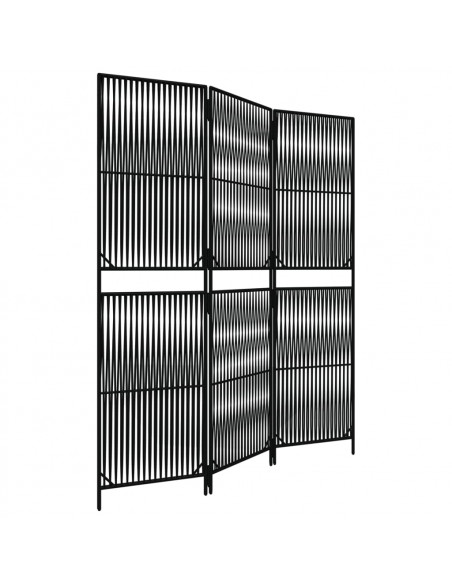 Divisorio per Ambienti a 3 Pannelli Nero in Polyrattan
