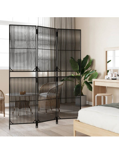 Divisorio per Ambienti a 3 Pannelli Nero in Polyrattan