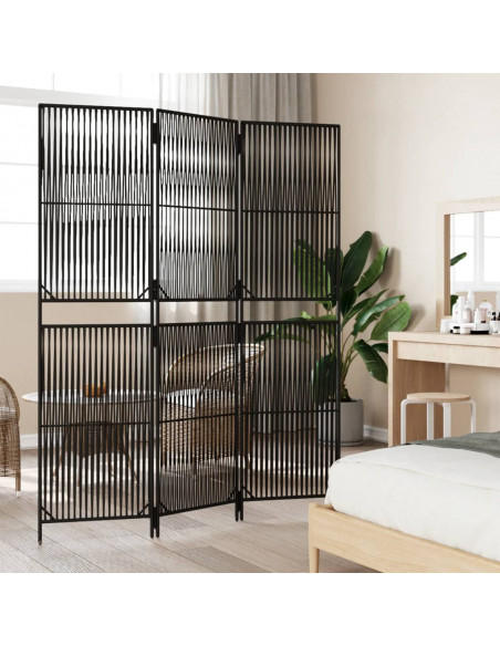 Divisorio per Ambienti a 3 Pannelli Nero in Polyrattan