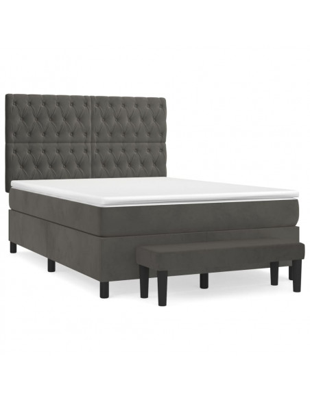 Giroletto a Molle con Materasso Grigio Scuro 140x200 cm Velluto