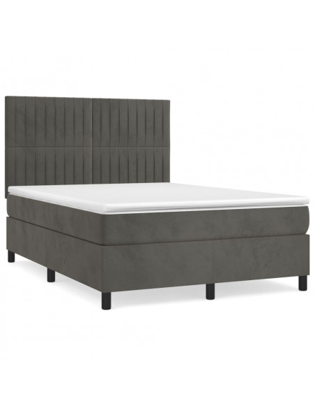 Giroletto a Molle con Materasso Grigio Scuro 140x190 cm Velluto