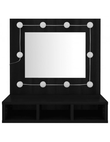 Mobile a Specchio con LED Nero 60x31,5x62 cm
