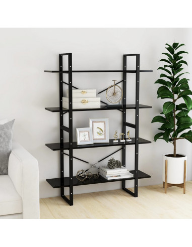 Libreria a 4 Ripiani Nera 100x30x140 cm in Legno Multistrato