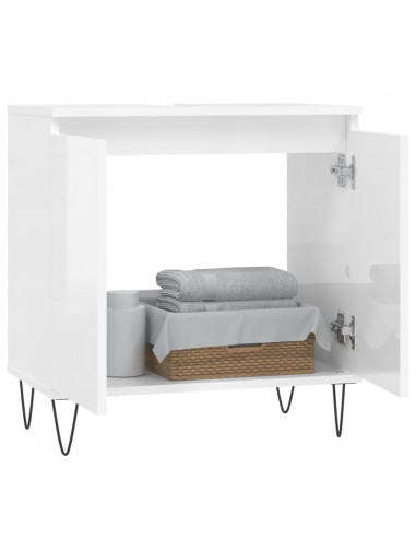 Armadietto Bagno Bianco Lucido 58x33x60cm in Legno Multistrato