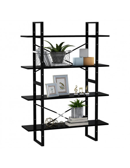 Libreria a 4 Ripiani Nera 100x30x140 cm in Legno Multistrato
