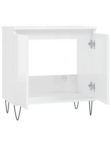 Armadietto Bagno Bianco Lucido 58x33x60cm in Legno Multistrato
