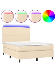 Letto a Molle con Materasso e LED Crema 140x190 cm in Tessuto 2