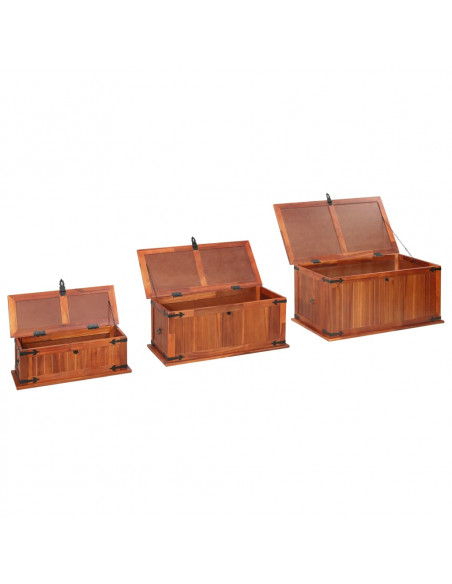 Cassapanche 3 pz in Legno Massello di Acacia