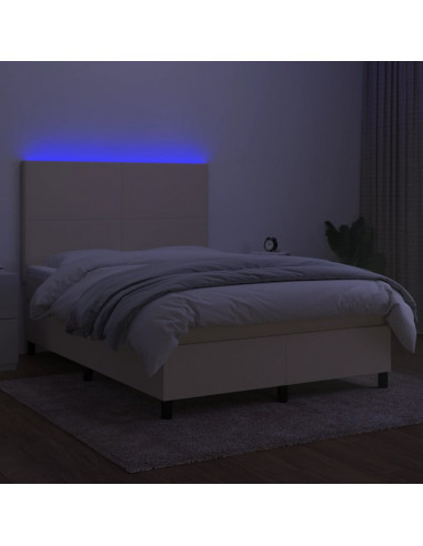 Letto a Molle con Materasso e LED Crema 140x190 cm in Tessuto
