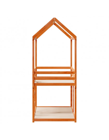 Letto a Castello con Tetto Cera 90x200 cm Legno Massello Pino