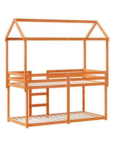 Letto a Castello con Tetto Cera 90x200 cm Legno Massello Pino