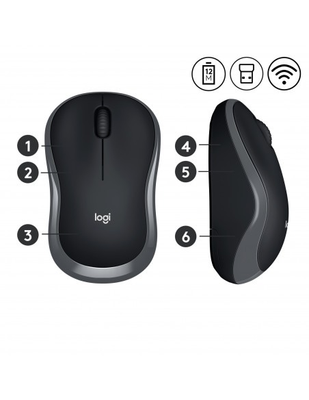 Logitech M185 mouse Ufficio Ambidestro RF Wireless Ottico 1000 DPI