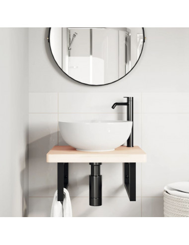 Ripiano a Parete per Lavabo in Acciaio e Massello di Faggio