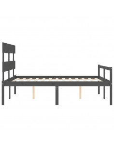 Letto per Anziani con Testiera Grigio King in Legno Massello 2