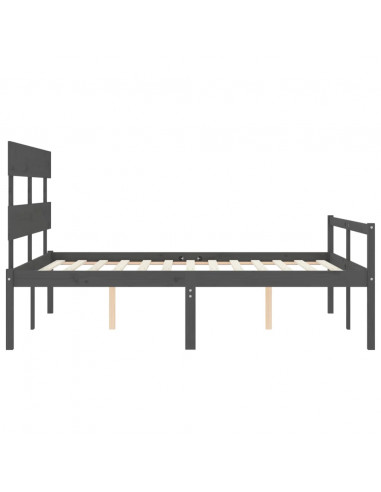 Letto per Anziani con Testiera Grigio King in Legno Massello