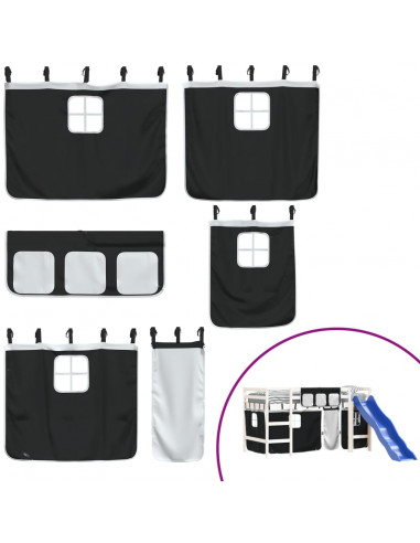 Letto a Soppalco con Tende Bambini Bianco e Nero 80x200 cm Pino