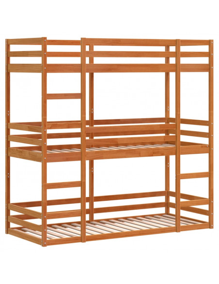 Letto Castello Triplo Marrone Cera 90x190cm Legno Massello Pino
