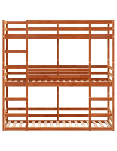 Letto Castello Triplo Marrone Cera 90x190cm Legno Massello Pino