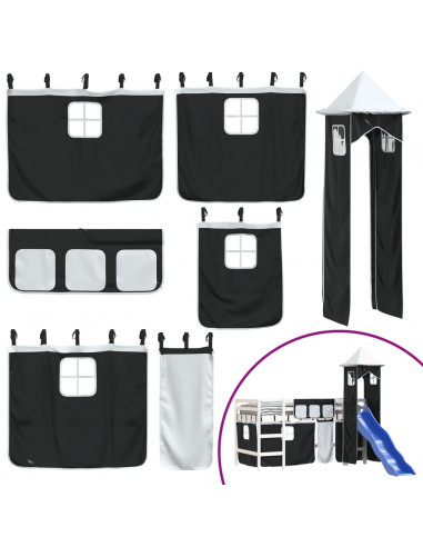 Letto a Soppalco con Torre Bambini Bianco e Nero 90x190cm Pino