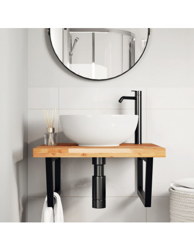 Ripiano a Parete per Lavabo in Acciaio e Massello di Acacia