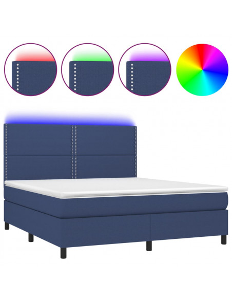Letto a Molle con Materasso e LED Blu 160x200 cm in Tessuto