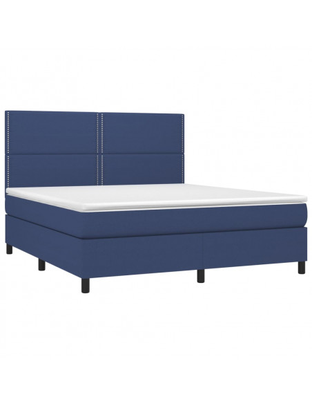 Letto a Molle con Materasso e LED Blu 160x200 cm in Tessuto