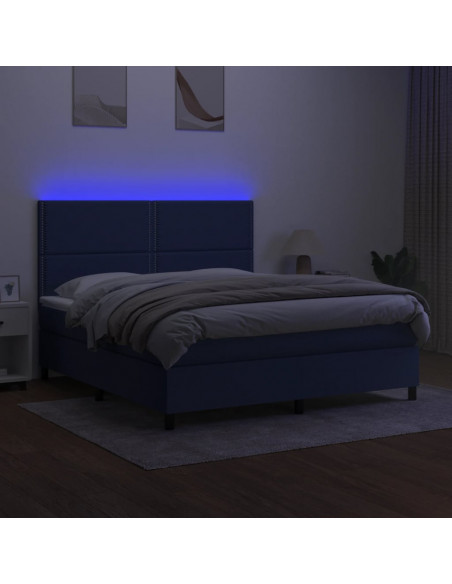 Letto a Molle con Materasso e LED Blu 160x200 cm in Tessuto