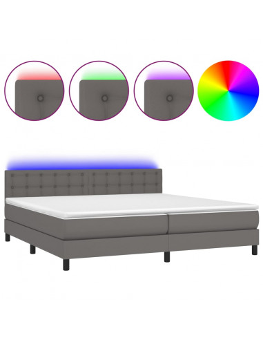 Giroletto Molle con Materasso e LED Grigio 200x200cm Similpelle