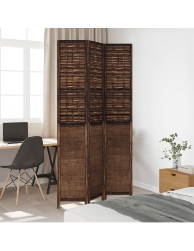 Divisorio Ambienti 3 Pannelli Marrone Scuro Massello Paulownia