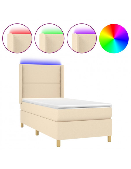 Letto a Molle con Materasso e LED Crema 90x200 cm in Tessuto
