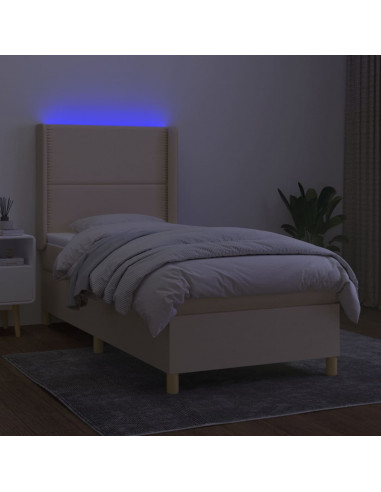 Letto a Molle con Materasso e LED Crema 90x200 cm in Tessuto