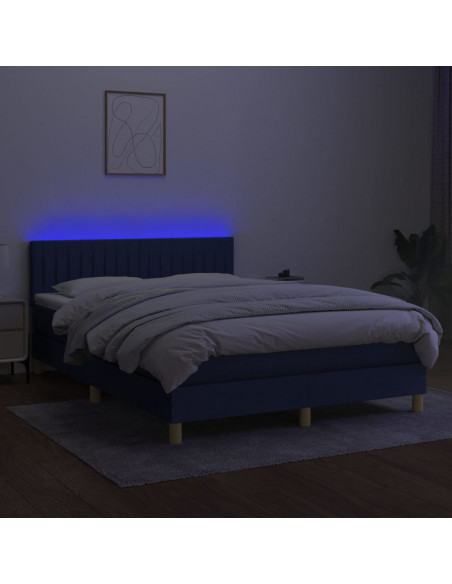 Letto a Molle con Materasso e LED Blu 140x200 cm in Tessuto