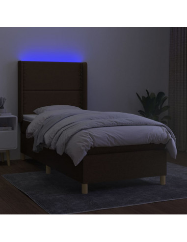 Letto a Molle Materasso e LED Marrone Scuro 100x200 cm Tessuto