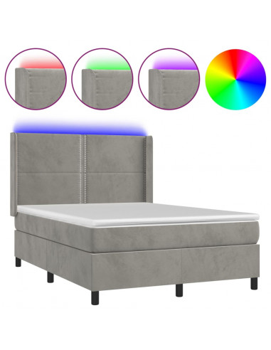 Letto a Molle Materasso e LED Grigio Chiaro 140x200 cm Velluto
